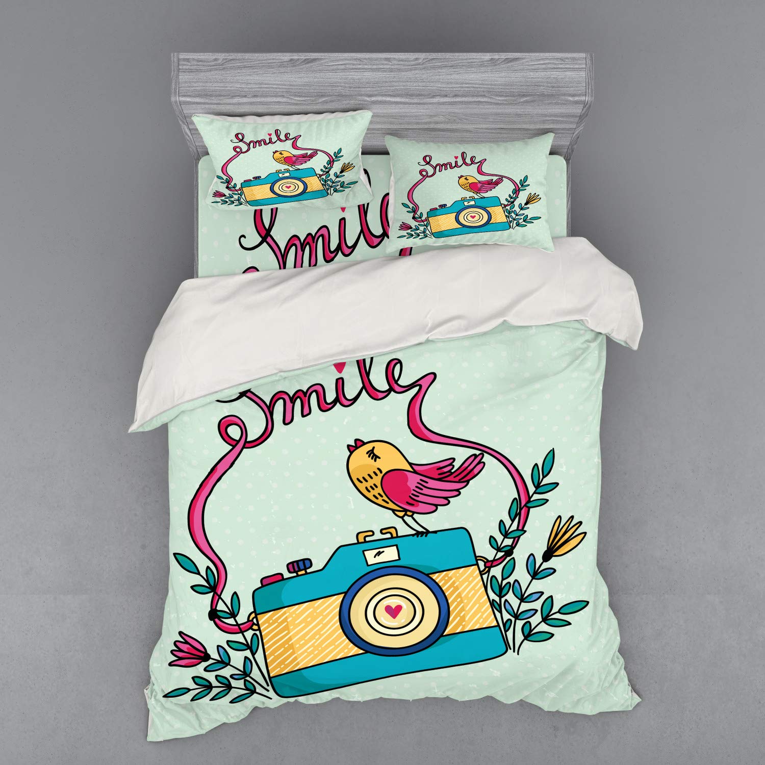 

Camera Duvet Cover Set for Kids Teens Queen Lightweight Down Quilt Covers Bedroom Decor 2 Pillowcases 1 Duvet Cover No Comforter (135x200cm)