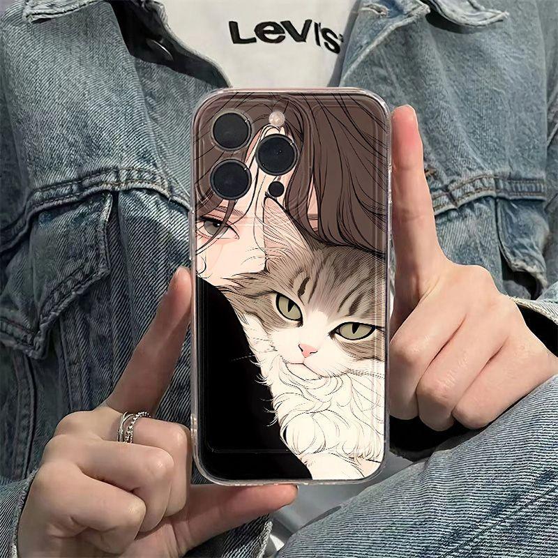 Cat Girl for iPhone17PorMax Mobile Phone Case Apple 16/14 Fine Hole 13 Transparent 12 Protective Case