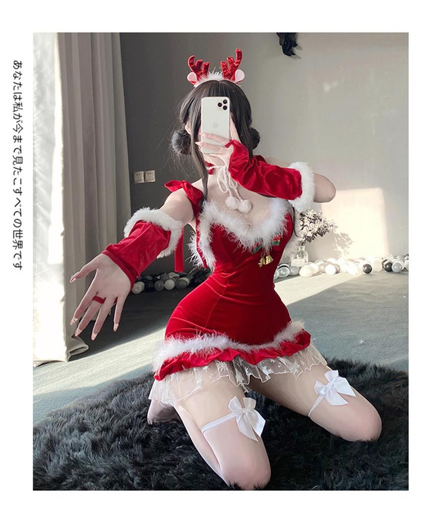 Santa Sexy Cosplay 5 Piece Set Reindeer Free Size New Year Performance Event Costume Sexy Red Cute Temptation Christmas Popular Cosplay [harukita]