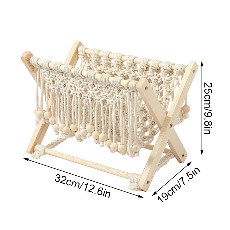 1PC Floor Standing Rack Foldable Cotton Rope Woven Rack Bohemia Book Rack Macrame Basket 32x19x25cm