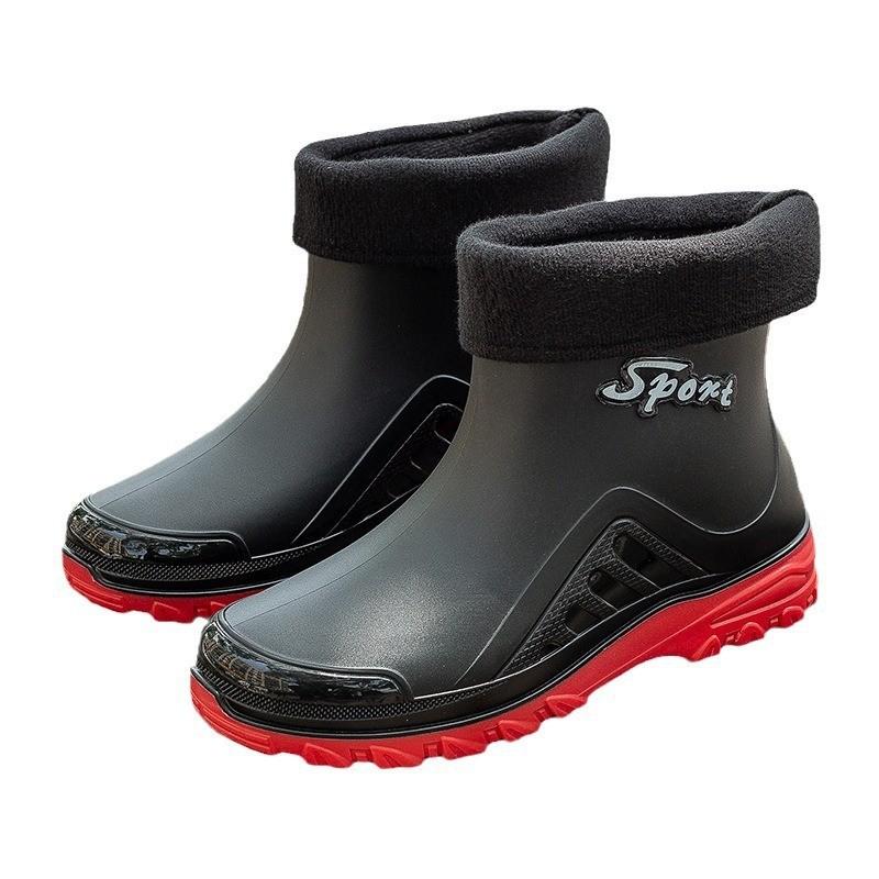 Fashion rain shoes men's short waterproof shoes fleece warm kitchen fishing non-slip rubber shoes fashion