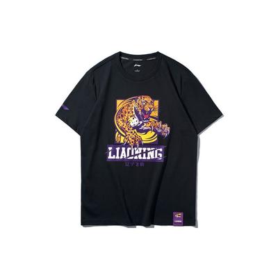 Li Ning Sports Basketball Series Liaoning Flying Leopards Front Print Fan Short Sleeve T-Shirt Men Tops Black AHSQ049-2