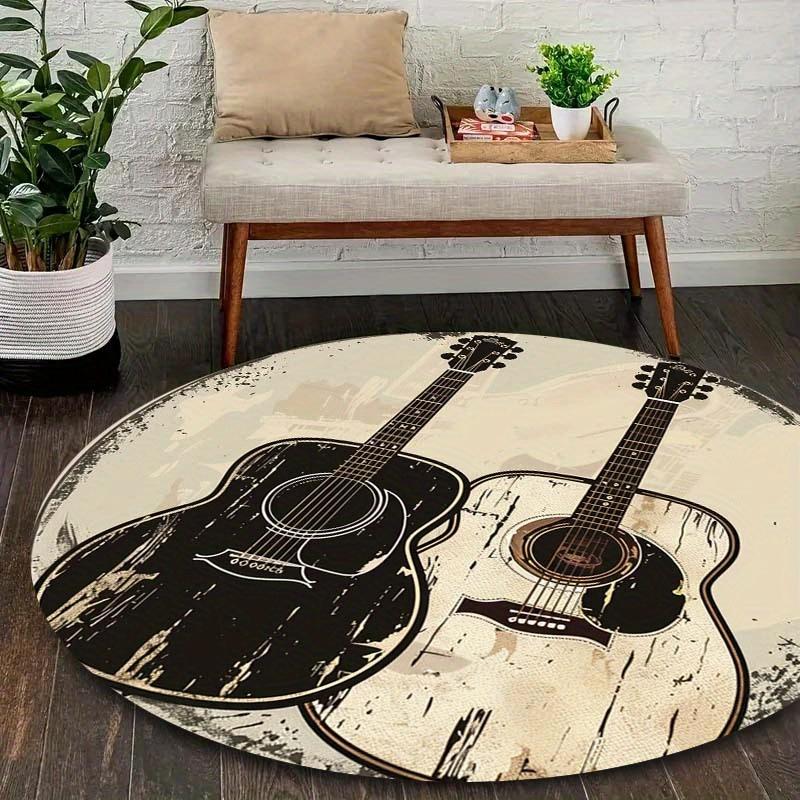 

Vintage Guitar Round Area Rug Silky Soft Non Slip Machine Washable Floor Mat Office Chair Pad Living Room Decor Diameter 60cm