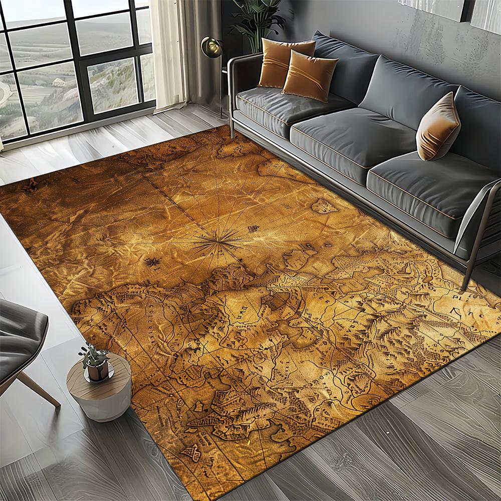 27 Style Retro Marine Nautical Chart Compass Map Carpet Rug for Home Living Room Bedroom Sofa Doormat Decor,Non-slip Floor Mat