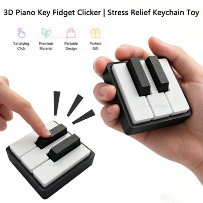 3D Printed Mechanical Piano Key Fidget Keychain Portable Sensory Gadget Clicker Desktop Pocket Stress Relief Holiday Present