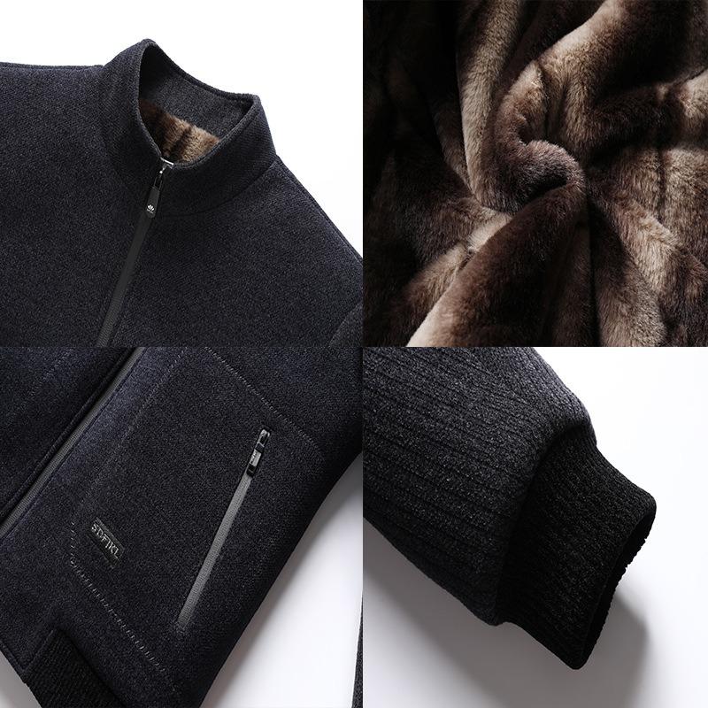 New Autumn and Winter Middle-aged Men's Clothing Fleece Thickened Chenille Jacket Dad Loose Stand-up Collar Jacket