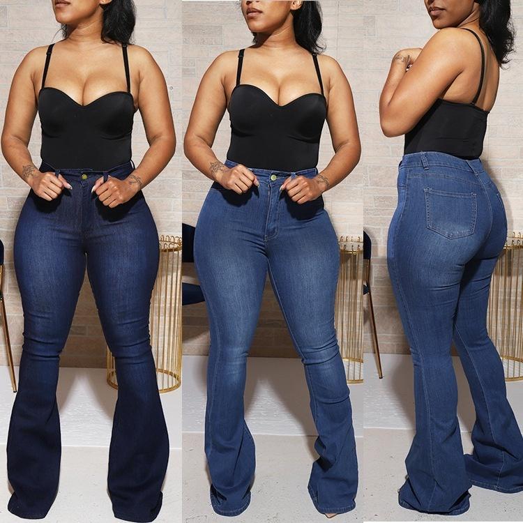 Women's Fashion High Waist Solid Color Skinny Jeans Stretch Wide Leg Casual Denim Pants uygun