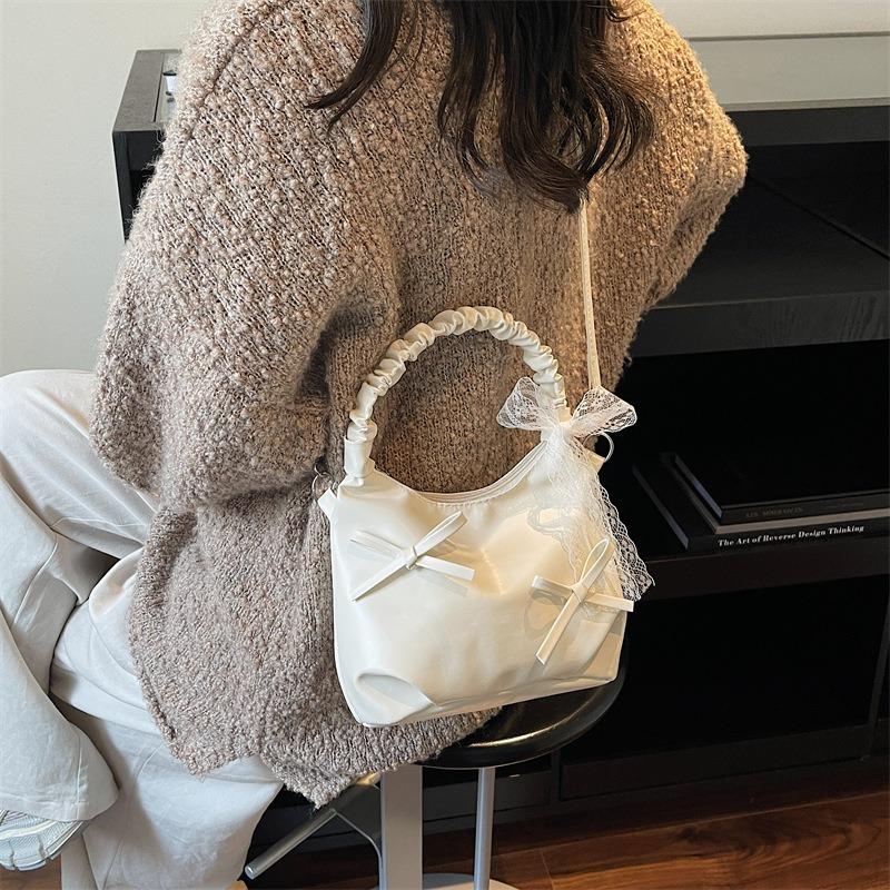 Ballet Style Bow Handbag Female Sweet Girl Pearlescent Shoulder Messenger Bag Work Commuter Small Bag