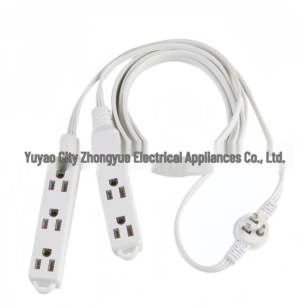 12ft Double Extension Cord with Flat Plug, 1-to-2 Power Splitter, Polarized Plug