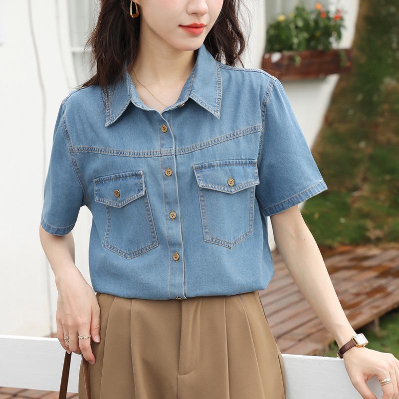 

Женская джинсовая рубашка свободного кроя с коротким рукавом в стиле ретро Гонконг Весна/Лето 2024 L (131-140 lbs) синий