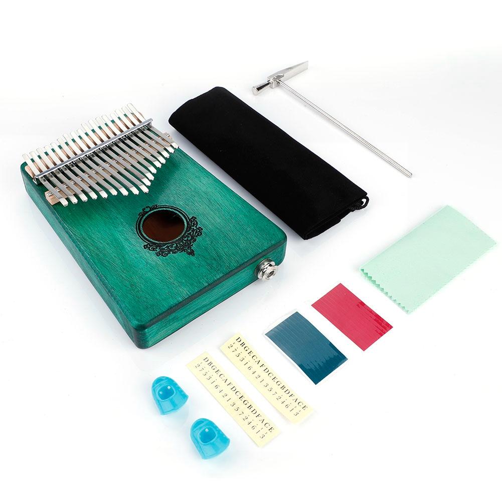 17 Key Kalimba Portable Thumb Piano Mahogany Wooden Body with Build   in Pickup(Green)