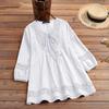 New Cotton Linen Patchwork Lace 3/4 Sleeve Loose Fit Women's Top