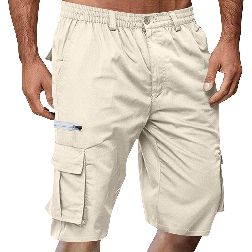 Men's Summer Multi-Pocket Cargo Shorts Casual Summer Hiking Shorts Elastic Waist Shorts