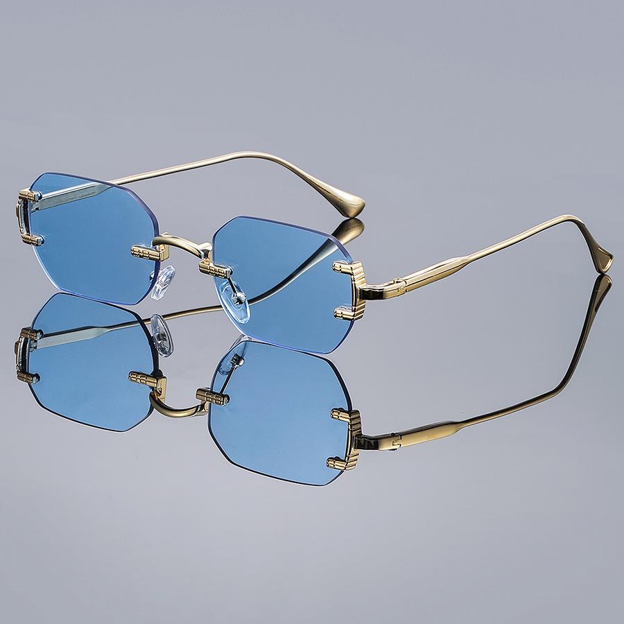 New Polygon Sunglasses Retro Women Men Metal High-End Sunglasses Luxuy Frameless Trimming Traveling Uv400 Glasses