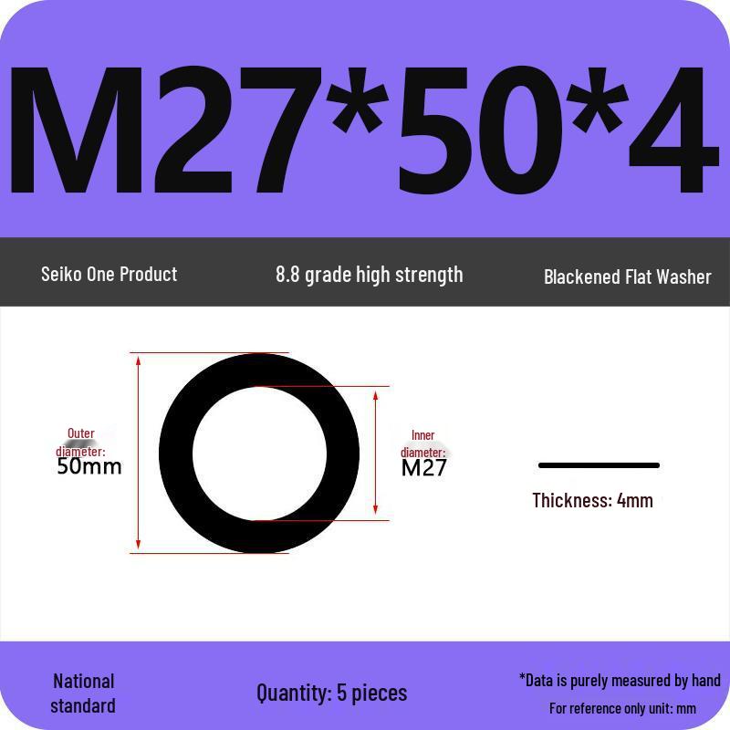 High-Grade Black Flat Metal Washer Gasket (Sizes: M3-M12, 8.8/12.9 Grade)