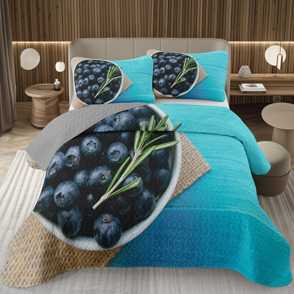 Blueberry Bedspread King Twin Size,Hawaii Summer Tropical Fruit Coverlet Set For Boys Girls Room Decor, Reversible Bedding Quilt