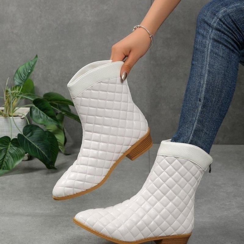 Coarse Heel Pointed Martin Boots Women's Autumn and Winter New Large Size Rear Zipper Middle Heel Short Boots