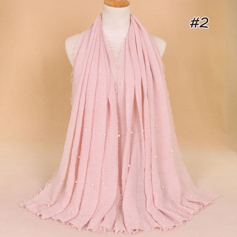 New Plain Crinkled Cotton Muslim Hijab Scarf Women Ladies Scarfs Shawls Head Wrap Pearl Beads Head Scarves Soft Muffler Stole