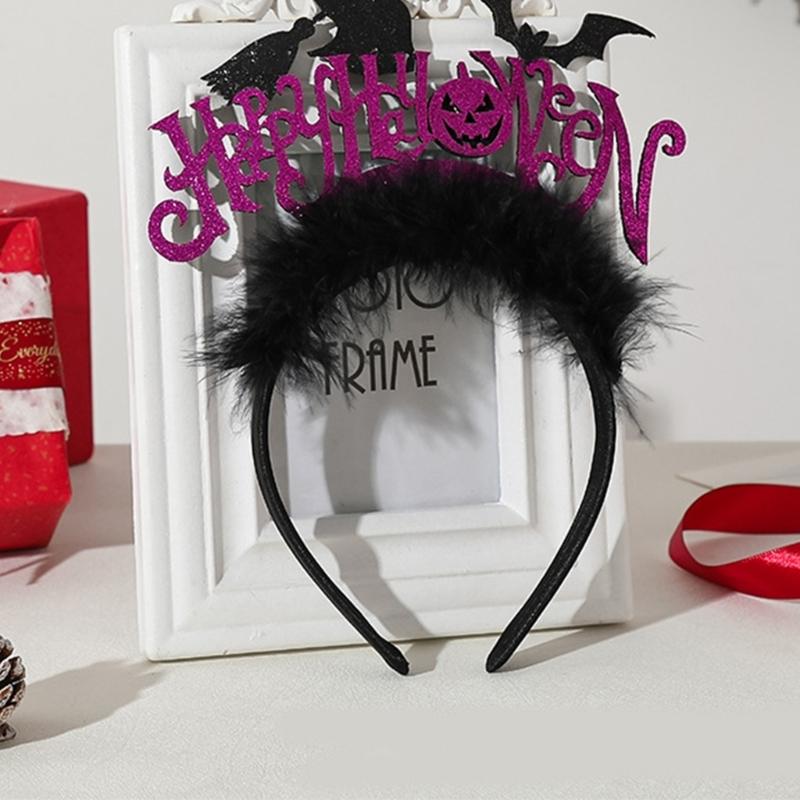 Carnivals Party Woman Hairband Plush Decor Sequins Witch Shape Headbands Animes Character Hair Hoop for Adult Teens