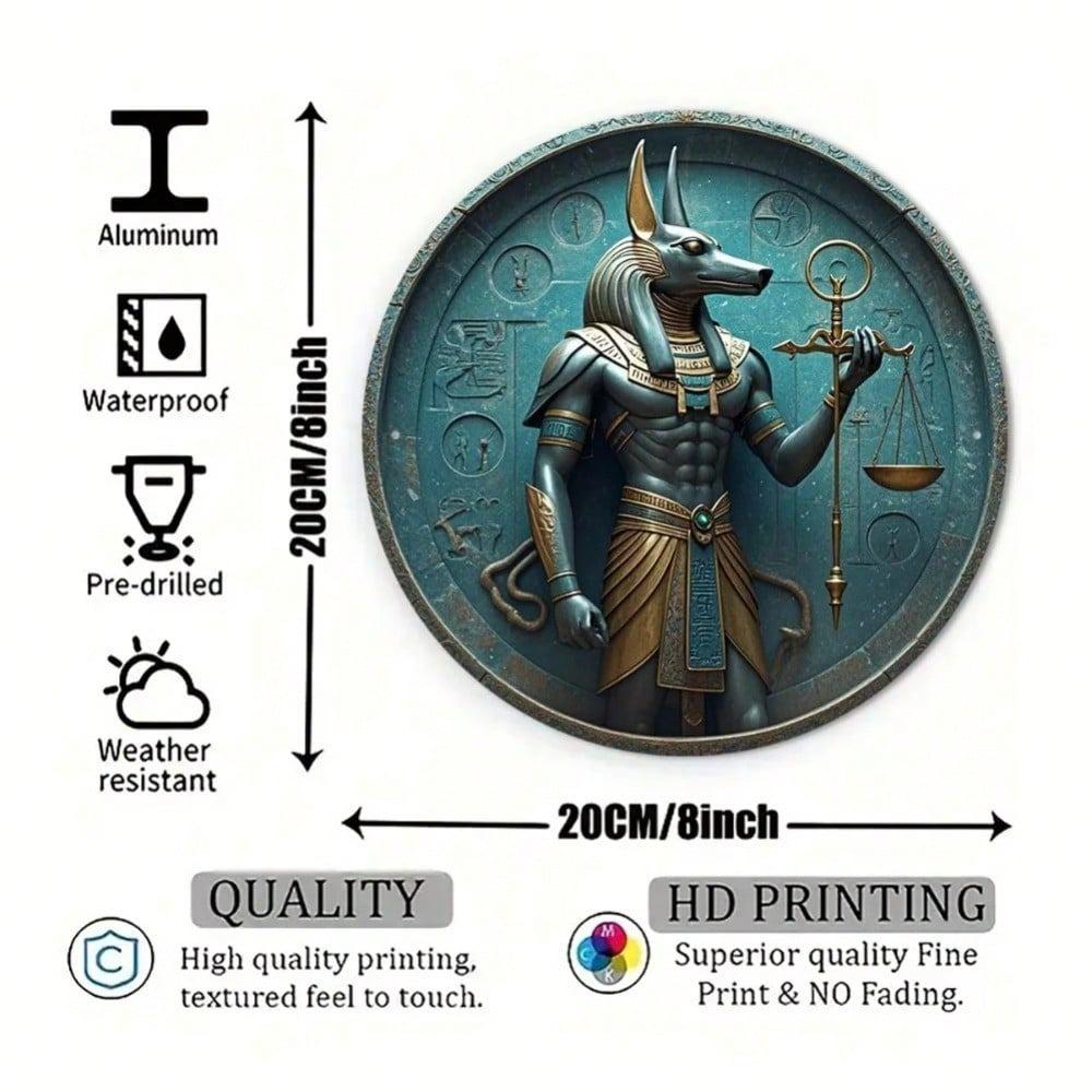 Retro Anubis Metallschild Ägyptische Hieroglyphen Wanddekoration 20x20 cm Rostfeste Aluminiumplakette Heim- und Bürodekoration