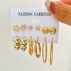 European & American Vintage Pearl Geometric Gold Hoop & Stud Earrings Set - 6 Pieces