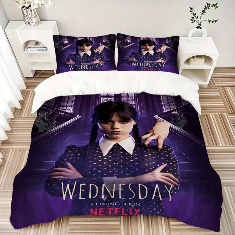 Ensemble de literie Design Costume Mercredi Addams Housse de couette Cadeau pour chambre à coucher, Comprend 1 housse et 2 taies d'oreiller, Pas d'insertB348