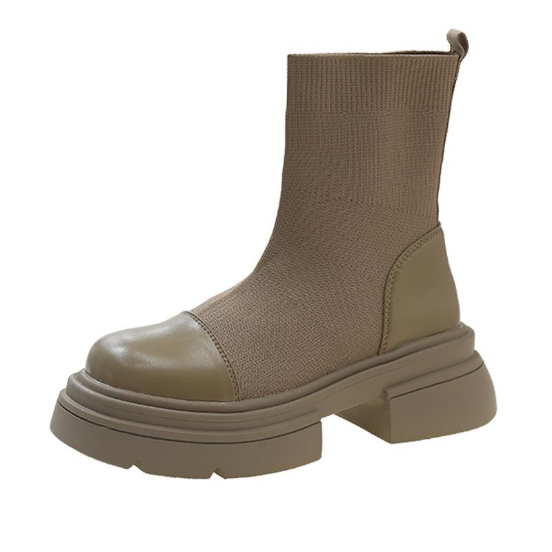 

thick-soled Martin boots for women s autumn and winter new thick-soled short boots casual thick-heeled elastic sleeve socks boots for women 40 хакі