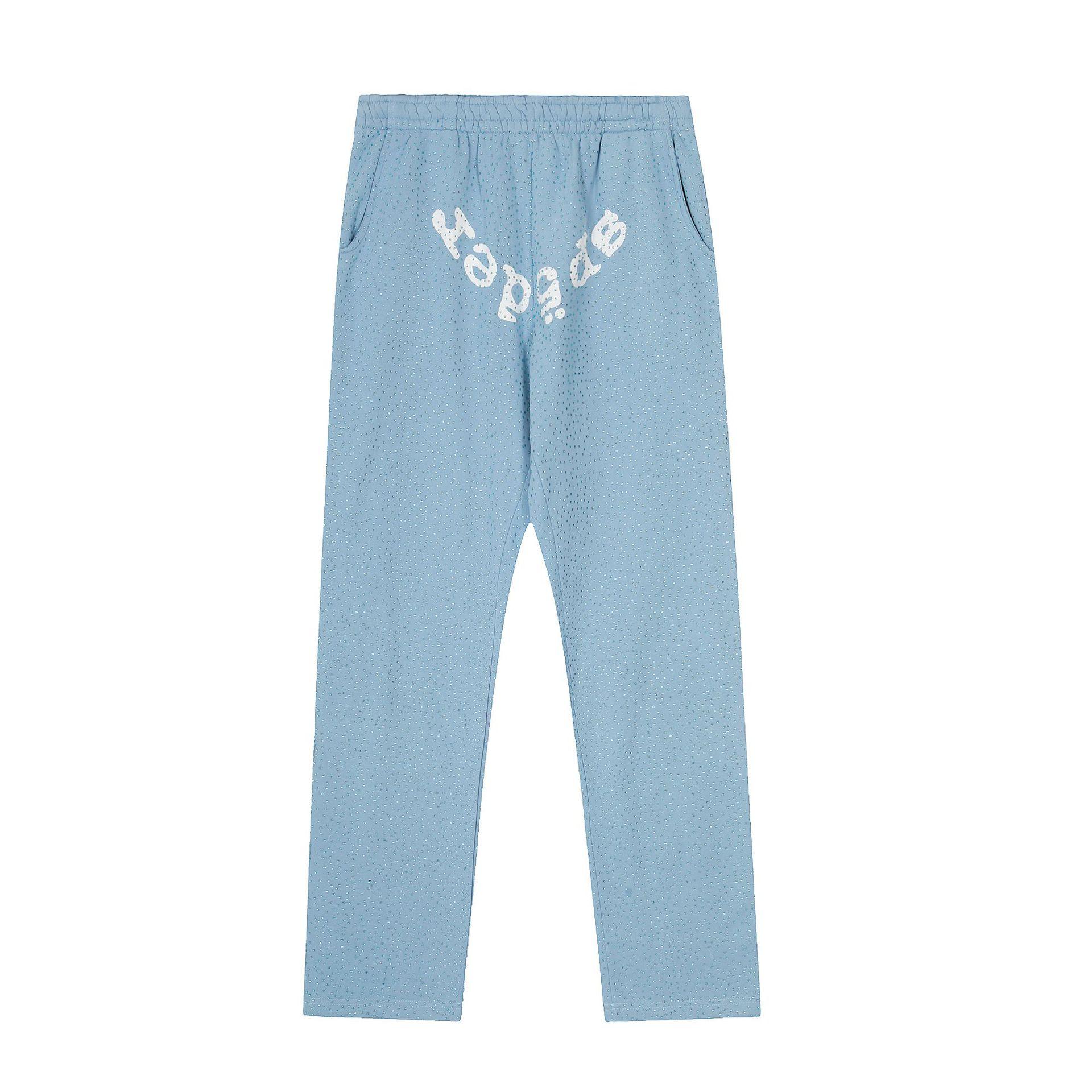 Cross-border beauty tide sp5der casual full diamond velvet trousers letter American street hip hop cartoon versatile warm S