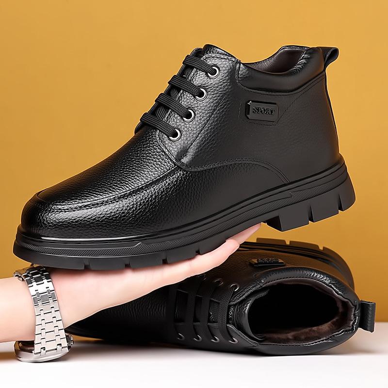 Winter Warm Cotton Shoes for Men Anti-slip Laces Thick and Warm Ankle Boots Male Fashion Casual New Designer Leather Shoes Man