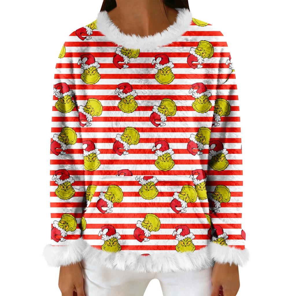 Women's Casual Fleece Sweatshirt  Long-Sleeve Round  Neck Casual Comfortable Loose-Fit Lightweight Women's Flannel Sweatshirt