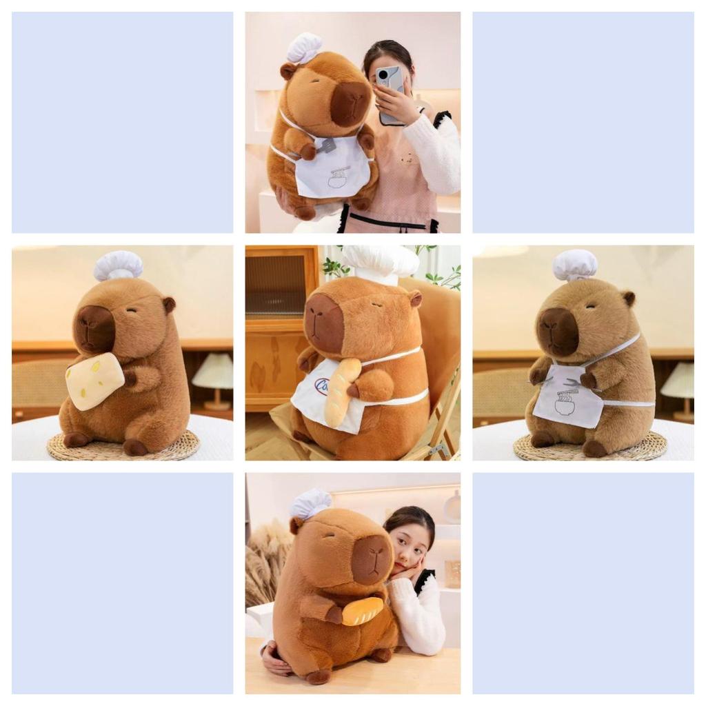 Creative Chef Series Capybara Plush Toy with Spatula, Knife, Fork, Cheese, and Baguette