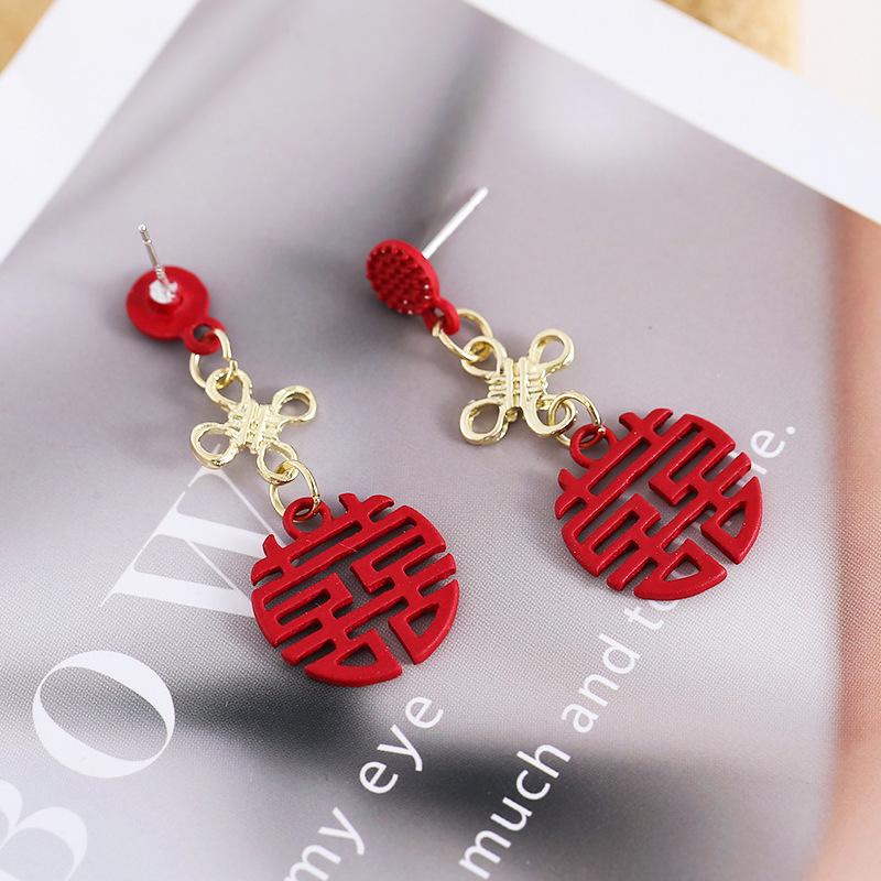 Chinese Style Red Festive Long Earrings for Weddings and New Year
