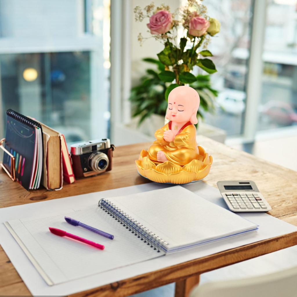 Small Monk Ornaments Cute Monk Car Interior Display Decoration Light Energy Sensing Decorations for Car Dashboard Home