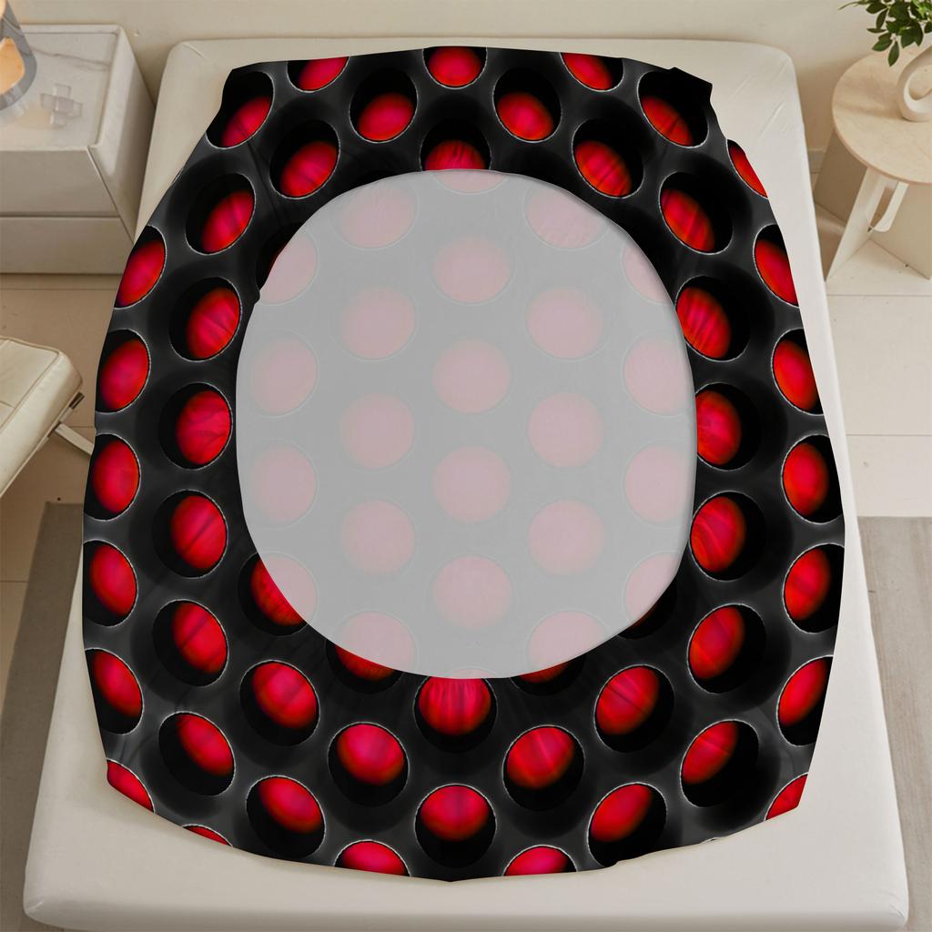 3PCS Red Black Fitted Sheet Set, 100% Polyester Soft Machine Washable, Geometric Oval Modern Energy Print for Teen Adult Room