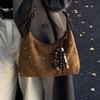 Rivets Faux Suede Women's Hobos Shoulder Bags Metal Decorati Ladies Crossbody Bag Casual Solid Color Female Underarm Bag