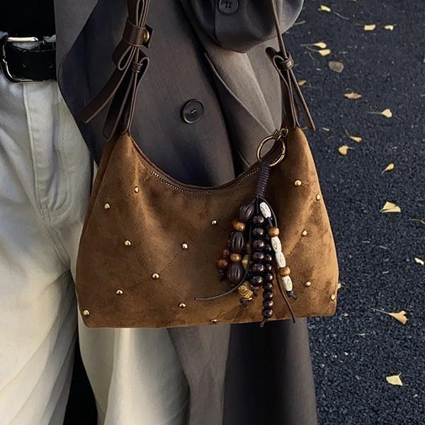 Rivets Faux Suede Women's Hobos Shoulder Bags Metal Decorati Ladies Crossbody Bag Casual Solid Color Female Underarm Bag