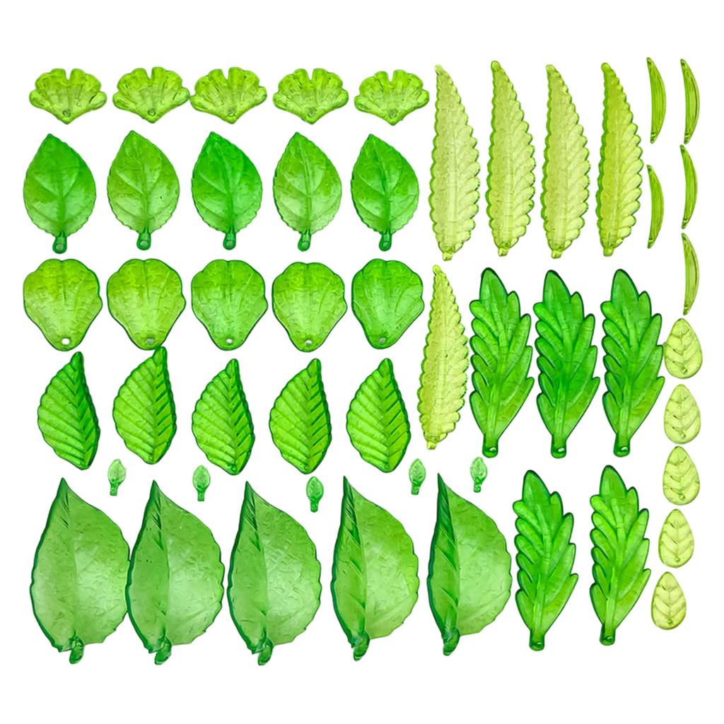 40/50/60Pcs Delicate Clear Green Acrylic Leaf Charms With Holes Various Styles For DIY Jewelry Crafting Accessories