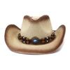Decorative Beaded Straw Cowboy Hats Women Men Summer UV Protection Beach Holiday Sun Caps Outdoor Wide Brim Cowgirl Hats