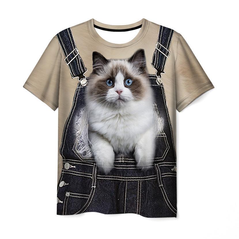 Sommer 3D Digital Locker Print T-Shirt Cartoon Katze Damen Kurzarm T-Shirt