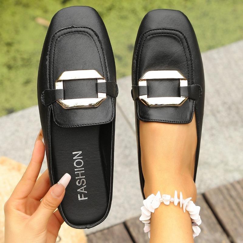 

A New Design of Thick-soled Retro Shoes for Women, Featuring A Back-to-back Half-slipper 35 чёрный