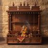 Wood Wall Mandir Temple | Home Decor Religion Temple Idol-Wood Mandir with Bells and Storage  Traditional Home Temple Design for Prayer
