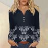 Women's Fashion Casual Printed V-neck Long Sleeve Button Up T-shirt Top