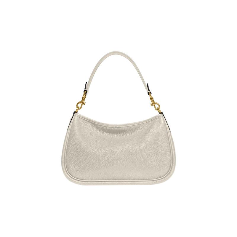 Coach Cary 28 Solid Color Zipper Metal Buckle Classic C Logo Pebble Leather Shoulder Crossbody Bag Large Size Women's White