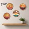 Four Piece Mountain Wall Decor 4Pcs Boho Sunset Art Abstract Landscape Round Hanging Ornaments Decorative Wooden Rounds for Living Room Bedroom