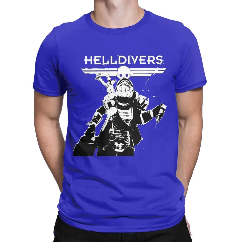 Helldivers Scifi Video Game T-Shirt Men Cool Pure Cotton Tee Shirt Crewneck Short Sleeve T Shirt Plus Size Clothing