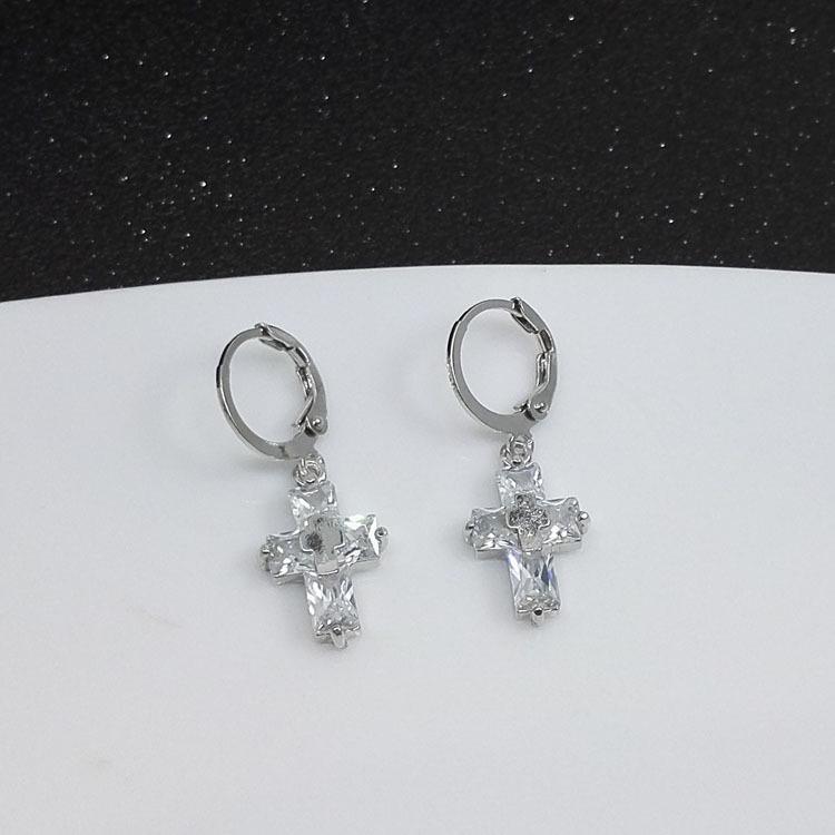 European & American Style Zircon Cross Dangle Earrings - Fashionable New Design