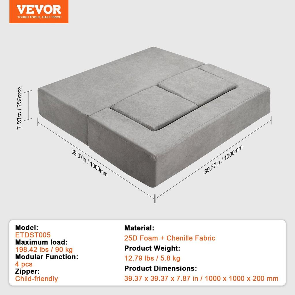 Modular Kids Play Couch 4Pcs DIY Creative Child Sectional Sofa Dark Grey