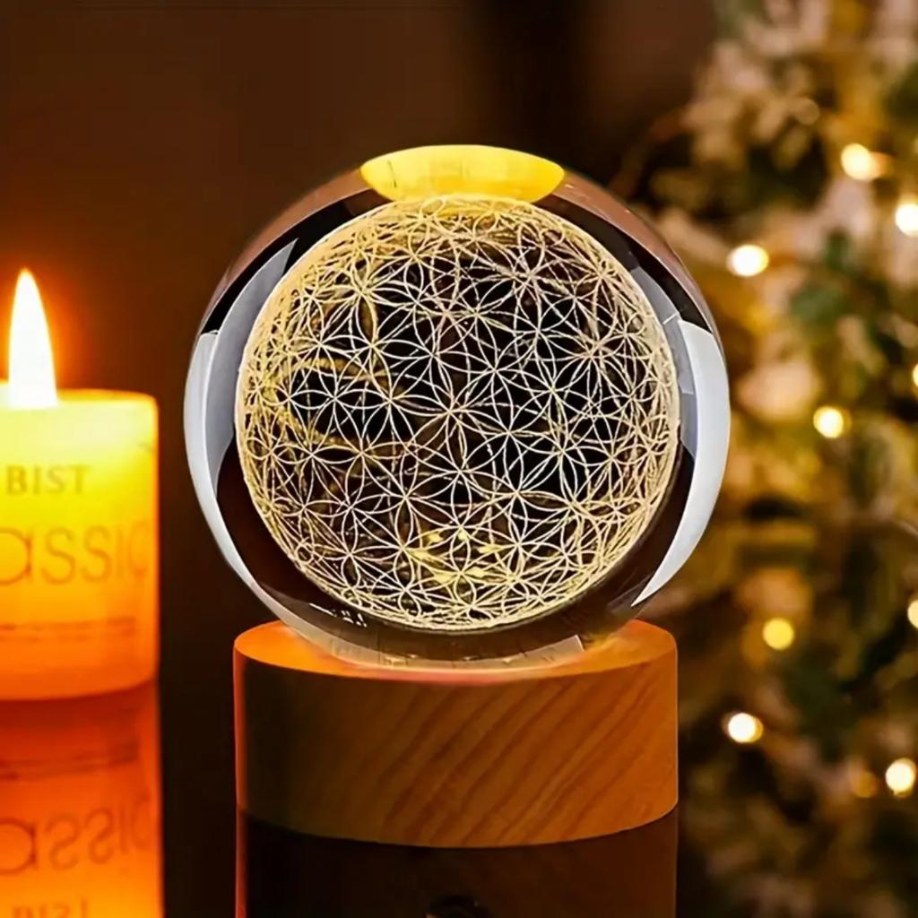 1pc,3D Flower of Life Crystal Ball with USB-powered Colorful Nightlights - The Perfect Holiday Gift for Family, Friends and Coll