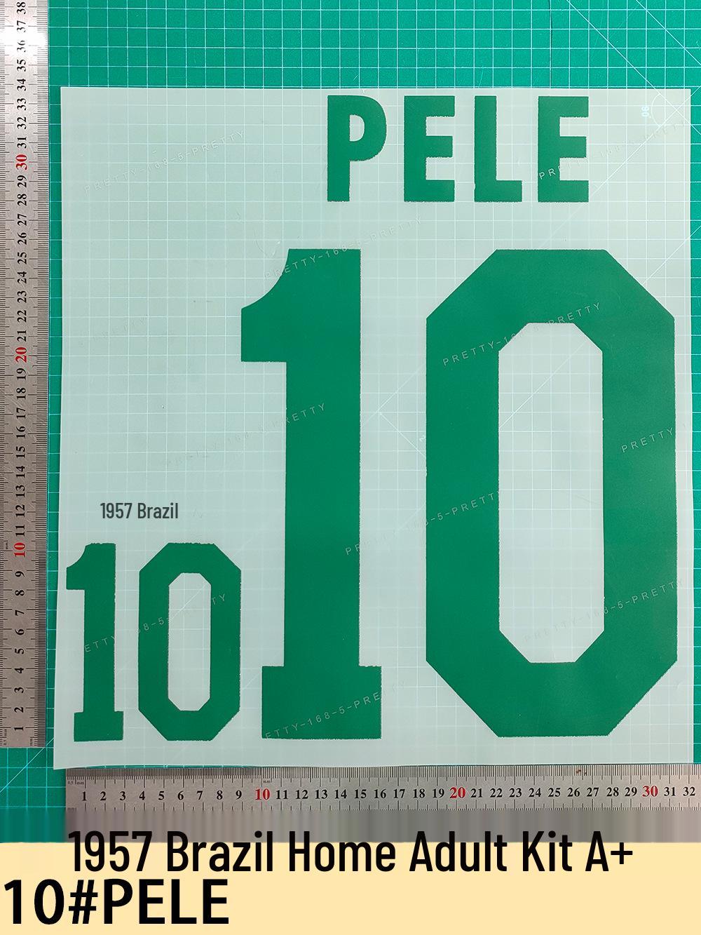 1957 Brazil Home Adult Jersey - A+ 10# PELE Heat Transfer Patch Number & Letters.