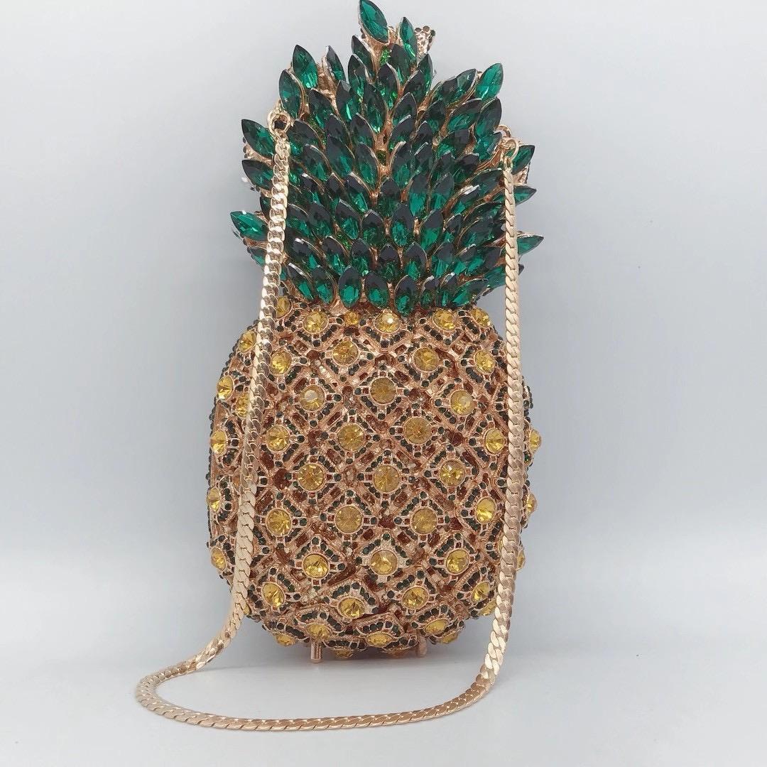 

Pineapple Shape Bags Diamond Clutches Gold Metal Pink Rhinestone Crystal Evening Purse Luxury Women Lady Wedding Party Bags 20cmX10cmX7cm